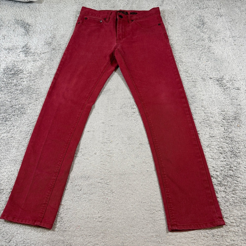 Riot Empire Mens Slim Fit Pants 30x30 Red Solid Stretch Cotton Blend